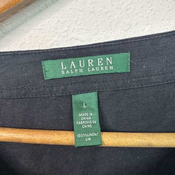 Lauren Ralph Lauren 100% Linen Tie Front Black 3/4 Roll Tab Sleeve Top Size L - Picture 6 of 11